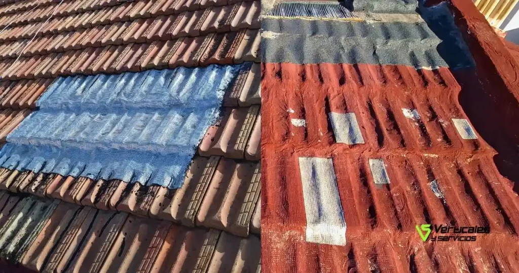 Parches de impermeabilizante elástico para evitar goteras en el tejado.