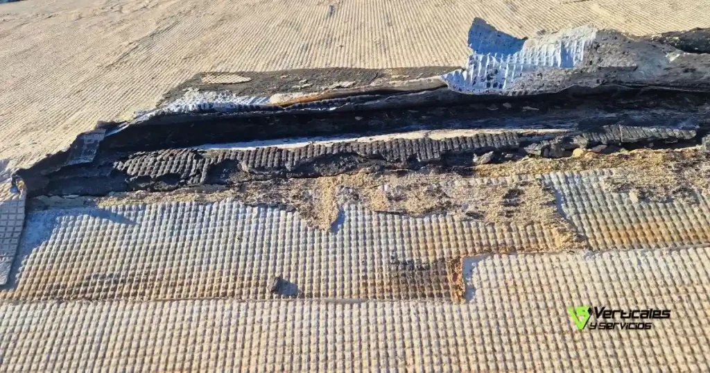 Tela asfáltica dañada.
