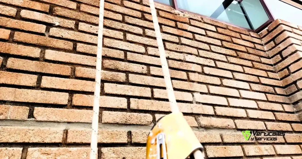 Equipos de seguridad utilizados en trabajos verticales para pintar la fachada sin andamios.