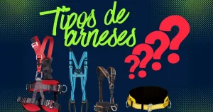Collage de fotos en las que se muestran diferentes tipos de arneses de seguridad para trabajos en altura.